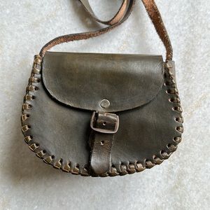 Handmade Green Leather Mini Purse with adjustable strap